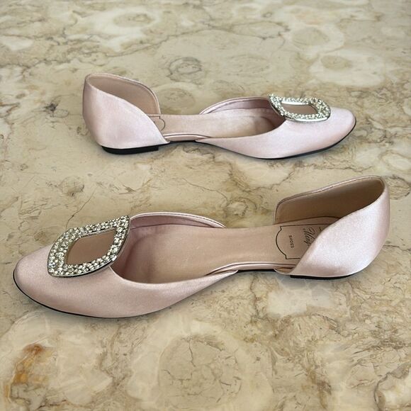 Crystal Buckle Ballerina Pink Satin Flats - Picture 7 of 12